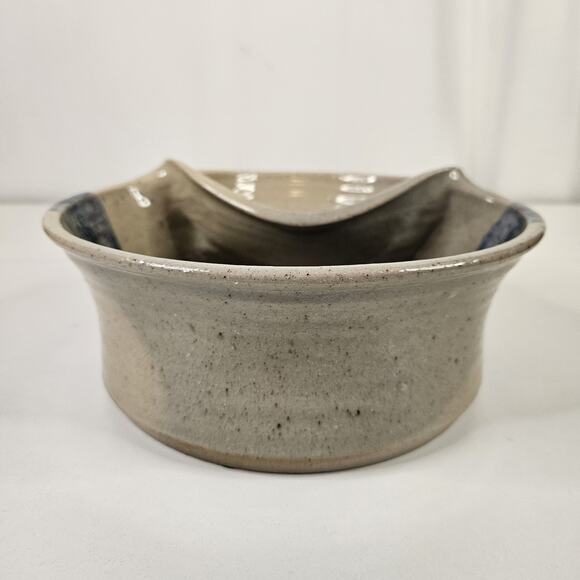 Vtg Handmade Studio Pottery Serving Bowl Rustic Primitive Dip Bowl Blue Brown - Picture 6 of 11
